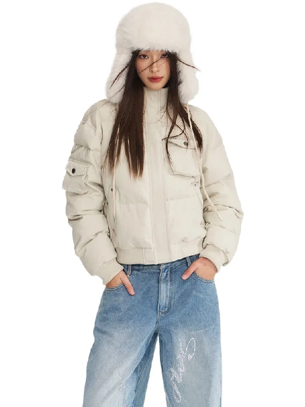 outdoor adventure coatWhite Fitted High Collar Cotton Jacket