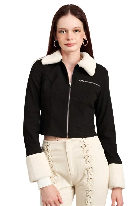 modern coatContrasted Collar And Cuff Crop Jacket