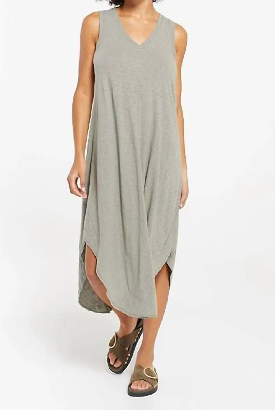 sleek dressReverie Slub Midi Dress In Heather Grey