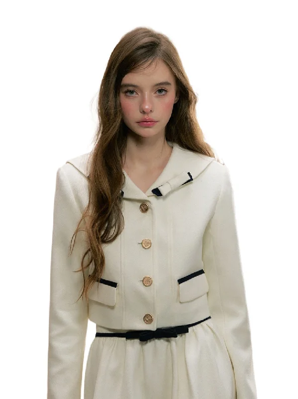 cold weather jacketOff-White Navy Collar Wool Jacket Set