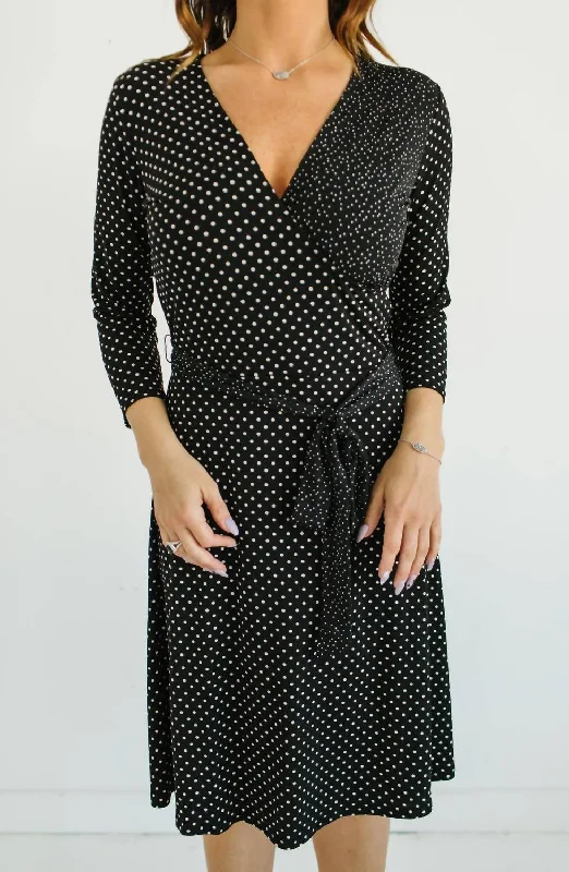 casual slip dressClassic Dot Wrap Dress In Black