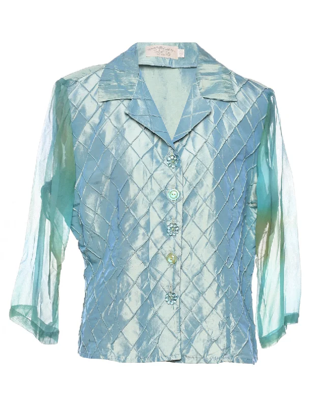 vintage trench coatTurquoise Metallic Sheer Sleeved Evening Jacket - L