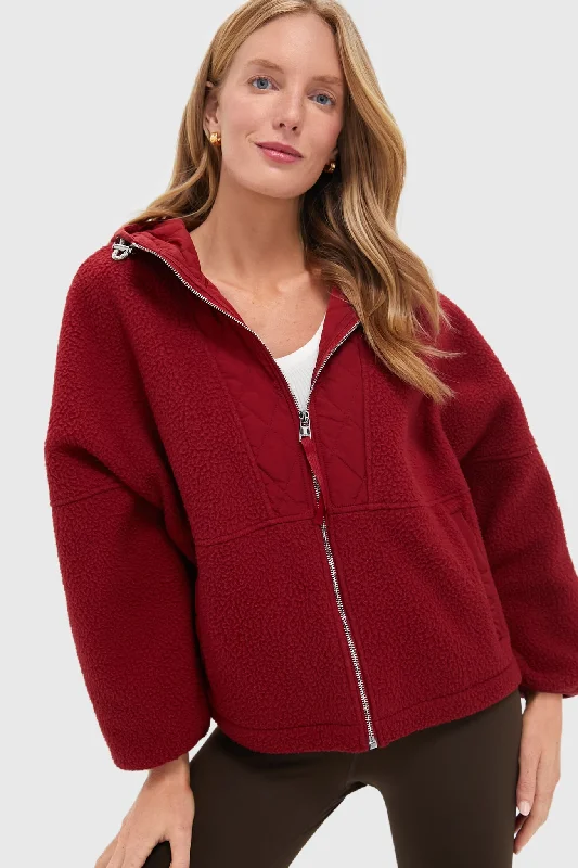 oversized puffer coatRed Dahlia Richfield Quilt Fleece Combo