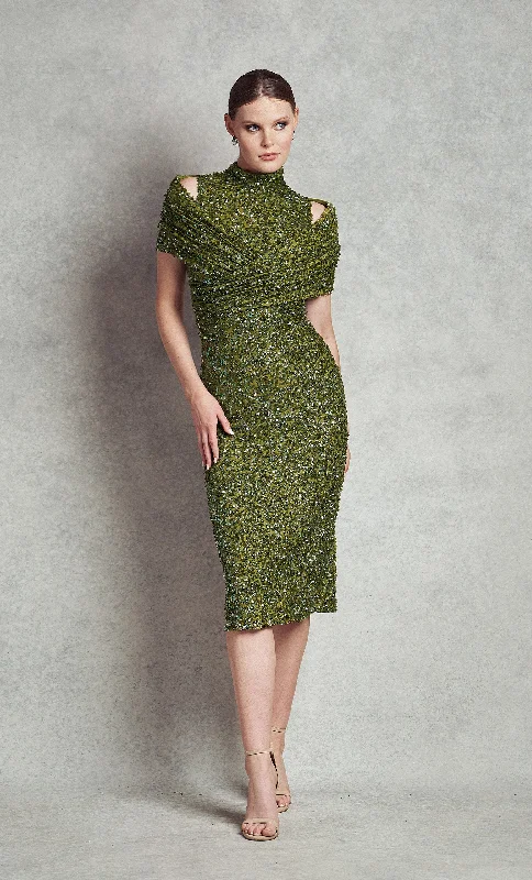 minimalistic dressHarper Cocktail with Wrap - Olive Green (V1-C10)