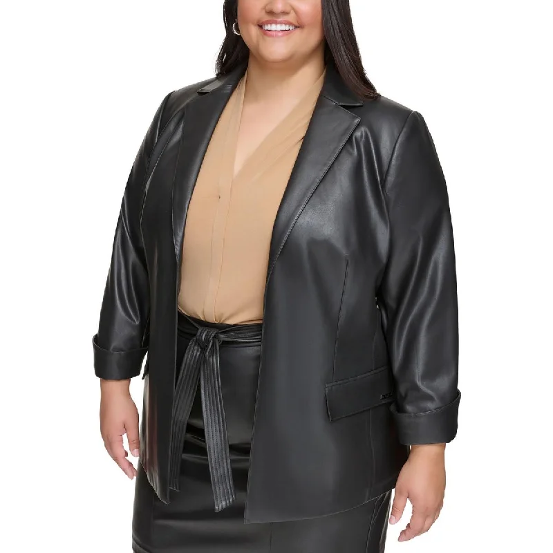 oversized coatPlus Womens Faux Leather Suit Separate Open-Front Blazer