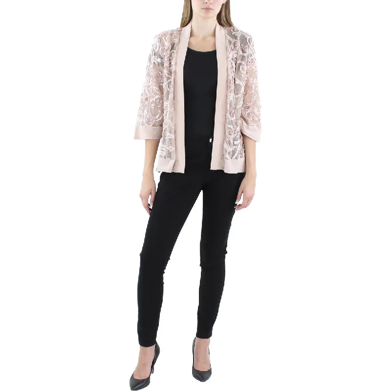 warm jacketPetites Womens Soutache Open Front Collarless Blazer