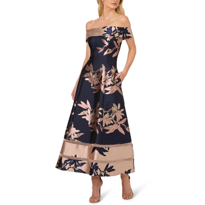 off-the-shoulder dressAdrianna Papell Womens Off-The-Shoulder Floral Fit & Flare Dress