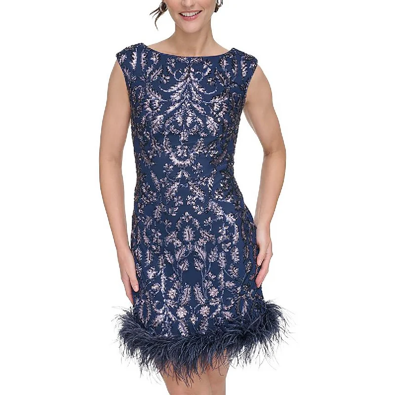 chic dressEliza J Womens Petites Sequined Feathered Sheath Dress