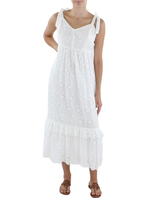 shift dressPetites Womens Eyelet Tea-Length Fit & Flare Dress