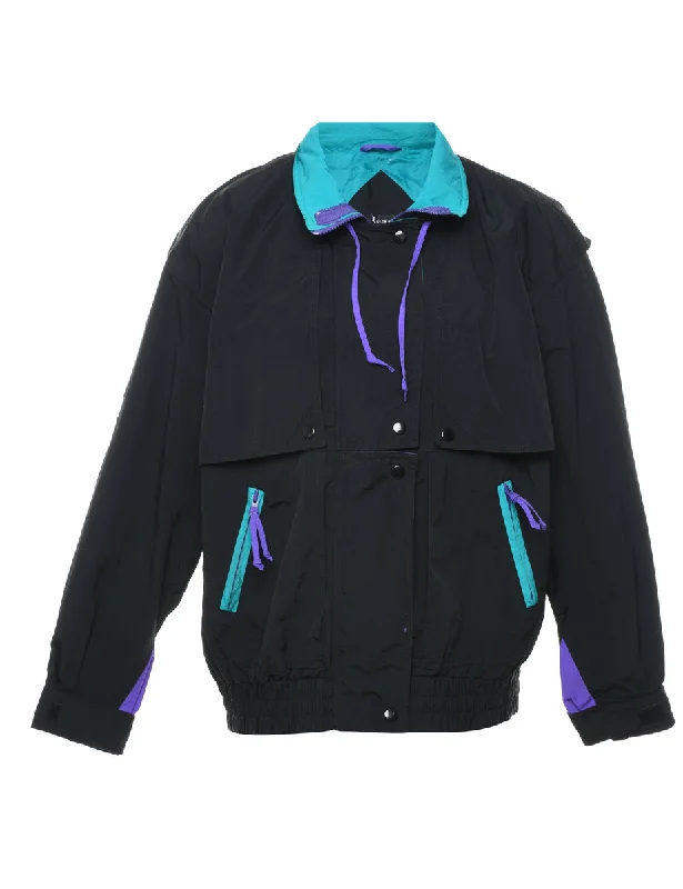 high-fashion coatLearsi Black, Purple & Light Blue Contrast Trim Nylon Jacket - M