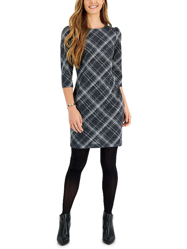 tiered dressPetites Womens Plaid Mini Sheath Dress