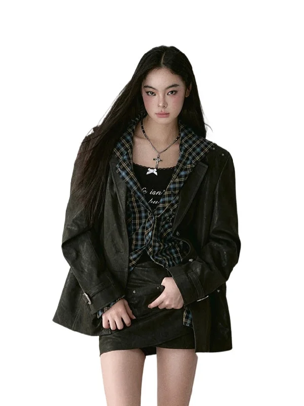 premium puffer coatBlack Thick Padded Leather Blazer