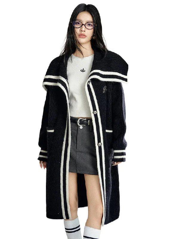 comfortable outerwearBlack Oversized Lapel Knit Coat