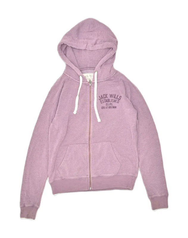 street style hoodieJACK WILLS Womens Zip Hoodie Sweater UK 10 Small Purple Cotton