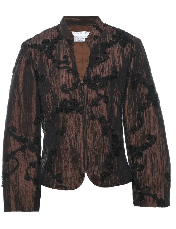 urban casual coatDark Brown Metallic Ruched Evening Jacket - M