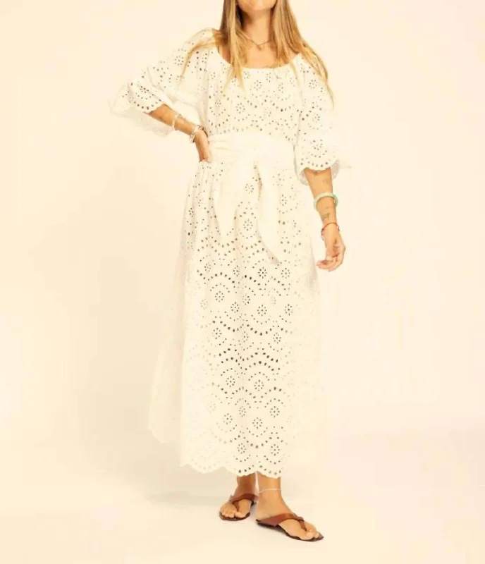 shift dressMarrakech Full Embroidery Mesa Maxi With Sash In Salt Emb