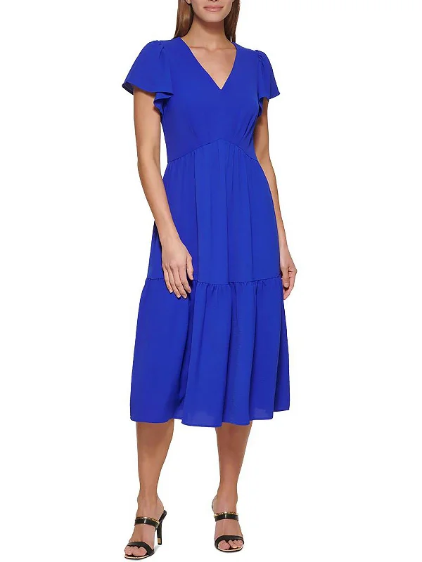 sleek midi dressWomens Tiered Midi Fit & Flare Dress