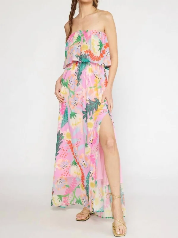 one-shoulder dressAway We Go Patterned Maxi Dress In Pink Floral