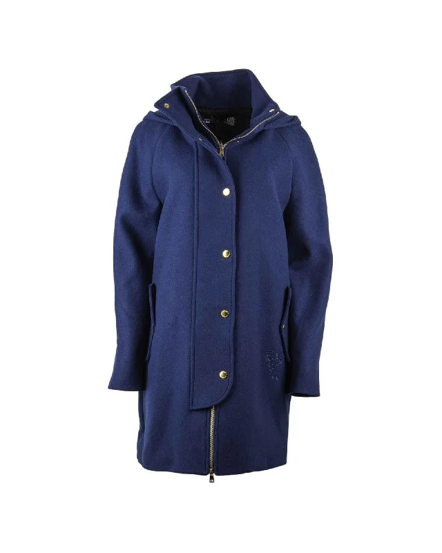 long-sleeve coatLove Moschino  Women's Blue Wool Blend Hooded Coat