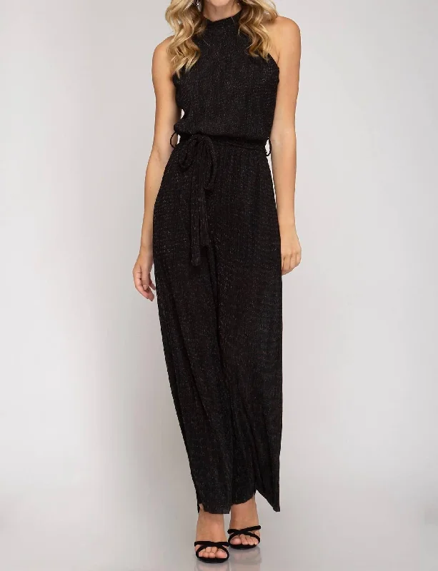 elegant evening dressLurex Halter Jumpsuit In Black