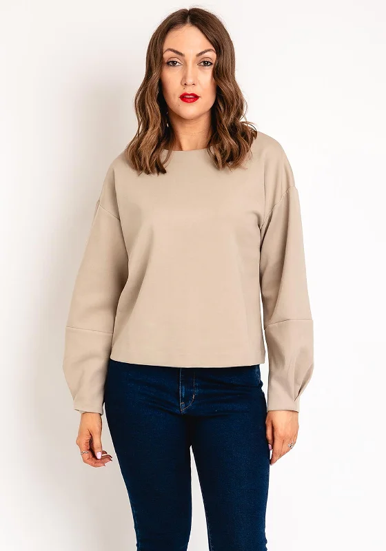 breathable hoodieYAYA Round Neck Balloon Sleeve Sweatshirt, Aluminium Beige