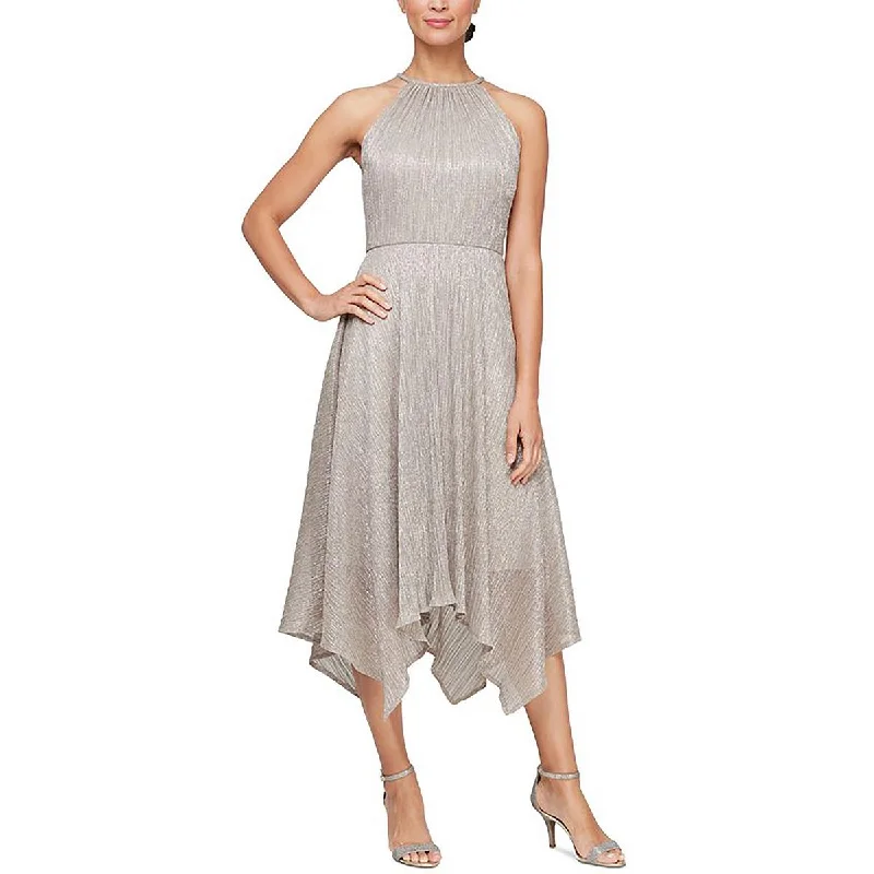 fitted dressAlex Evenings Womens Metallic Handkerchief Hem Midi Dress