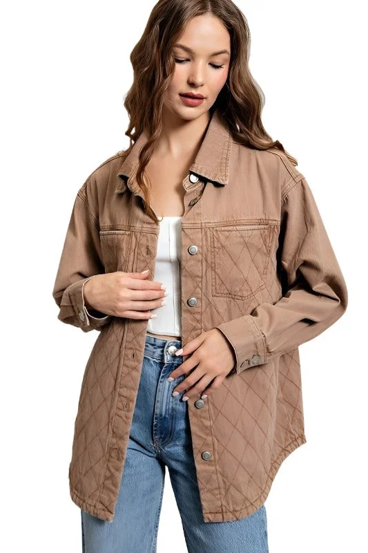 stylish coatWomens Camel Quilted Button Down Jacket