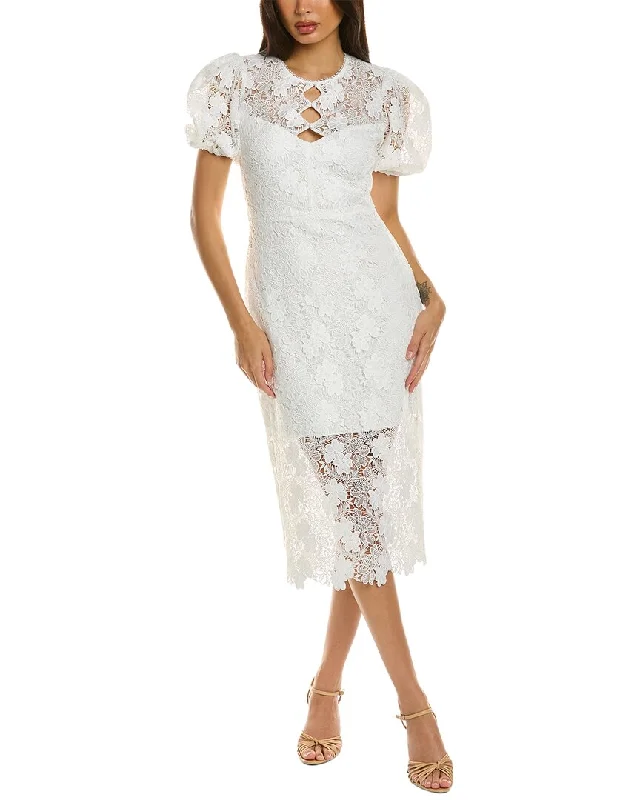 chic wrap dressML Monique Lhuillier Lace Midi Dress