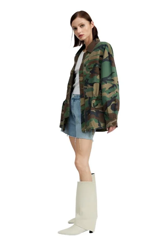 cozy coatWomens Camo Oversized Zipper Front Jacket