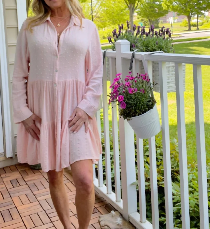 trendy dressTiered Shirt Dress In Light Pink