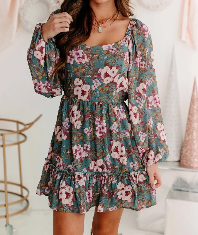 sleek midi dressAll Too Well Floral Dress In Teal/plum