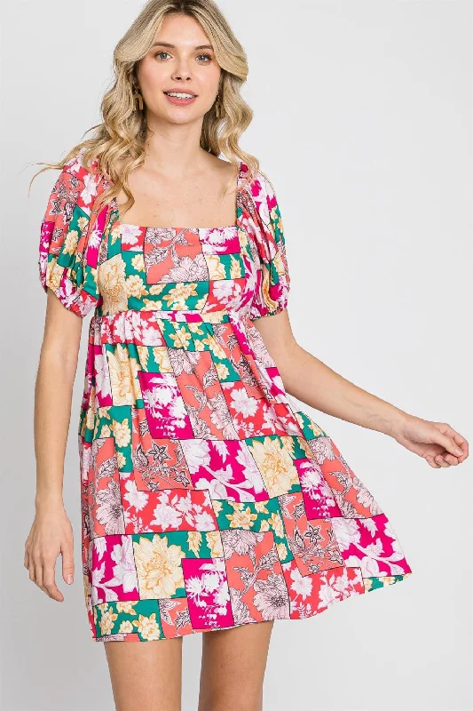 elegant shift dressGeeGee Floral Ruff Sleeve Mini Dress