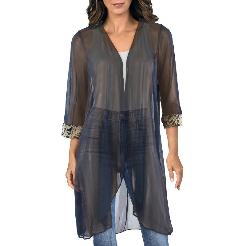 classic bomber jacketPetites Womens Mesh Sheer Duster Blazer