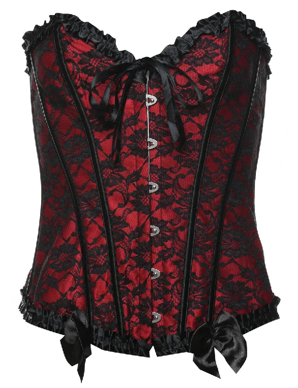 trendy jacketBlack & Red 1990s Floral Lace Corset - S