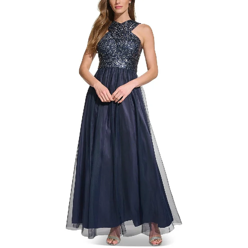 casual slip dressEliza J Womens Sequined Tulle Evening Dress