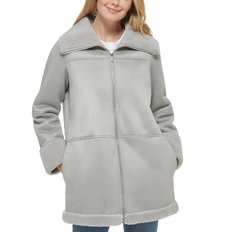 windproof jacketWomens Faux Shearling Trim Heavy Walker Coat