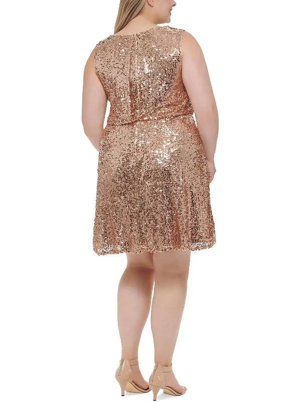 cocktail dressPlus Womens Sequined Mini Cocktail and Party Dress