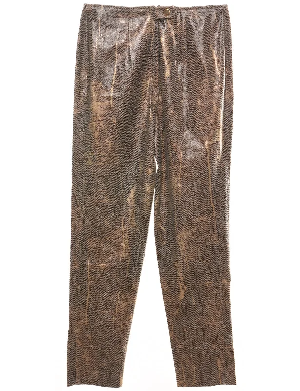 soft coatSnakeskin Pattern Brown Faux Leather Tapered Trousers - W34 L29