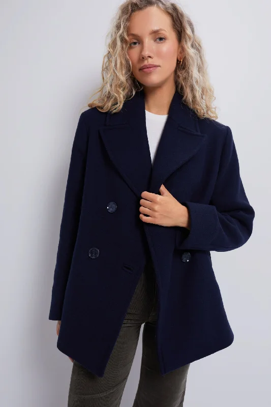 urban street coatNavy Ingrid Wool Peacoat