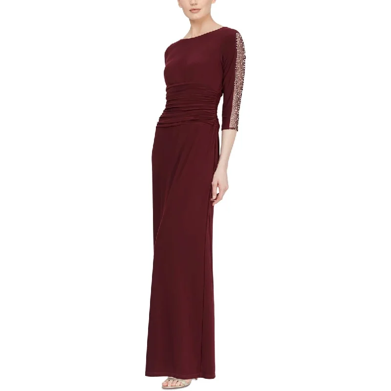 satin midi dressSLNY Womens Beaded Maxi Evening Dress