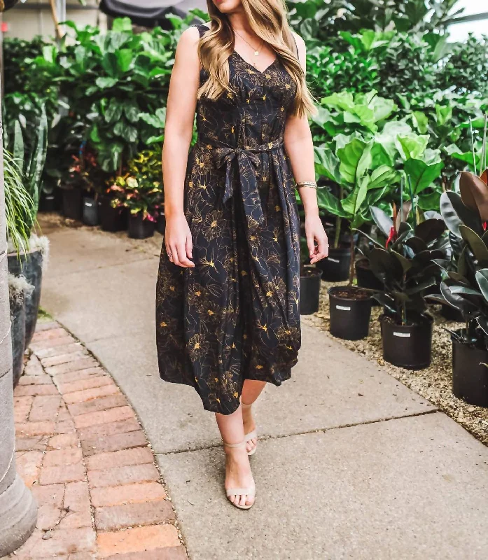 tiered dressDouble V-Neck Belted Midi Dress In Navy