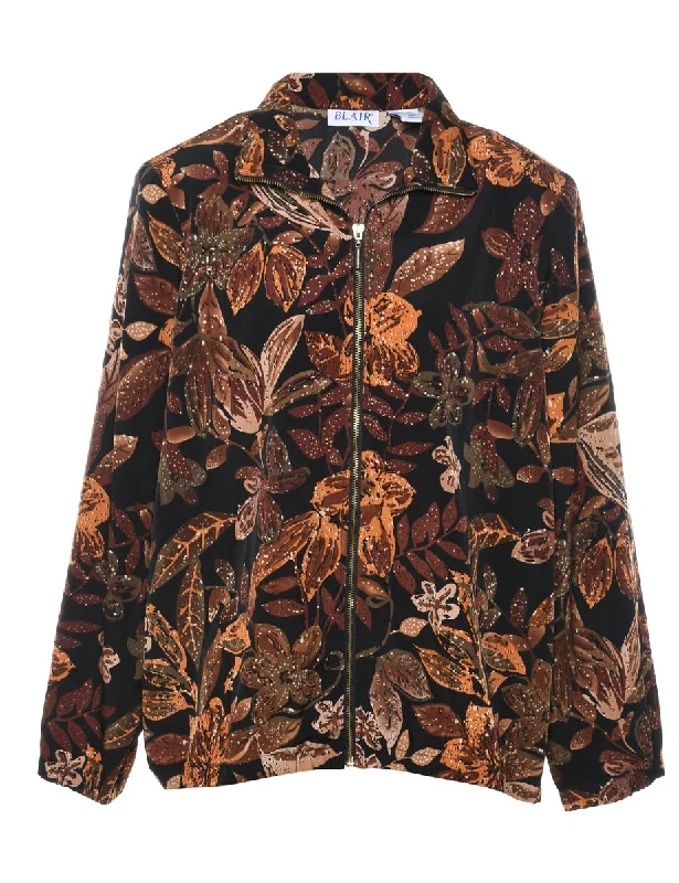 winter coatFloral Pattern Black & Orange Jacket - M