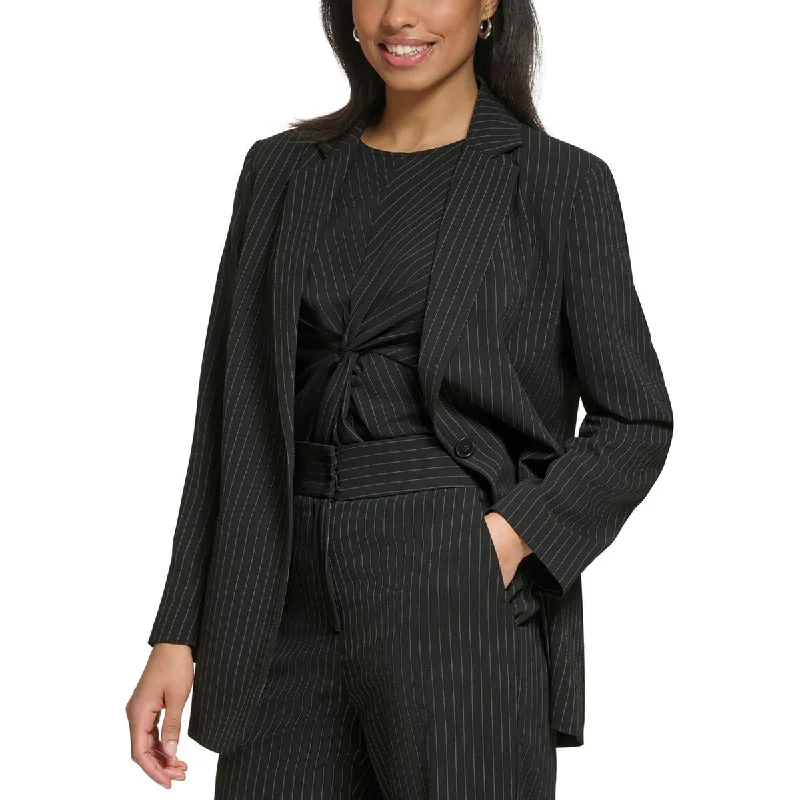 warm outerwearWomens Pinstripe Polyester One-Button Blazer