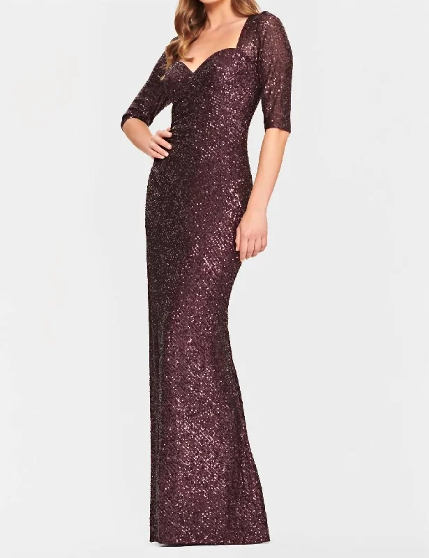 evening dressSequin Sweetheart Neck Dress In Eggplant