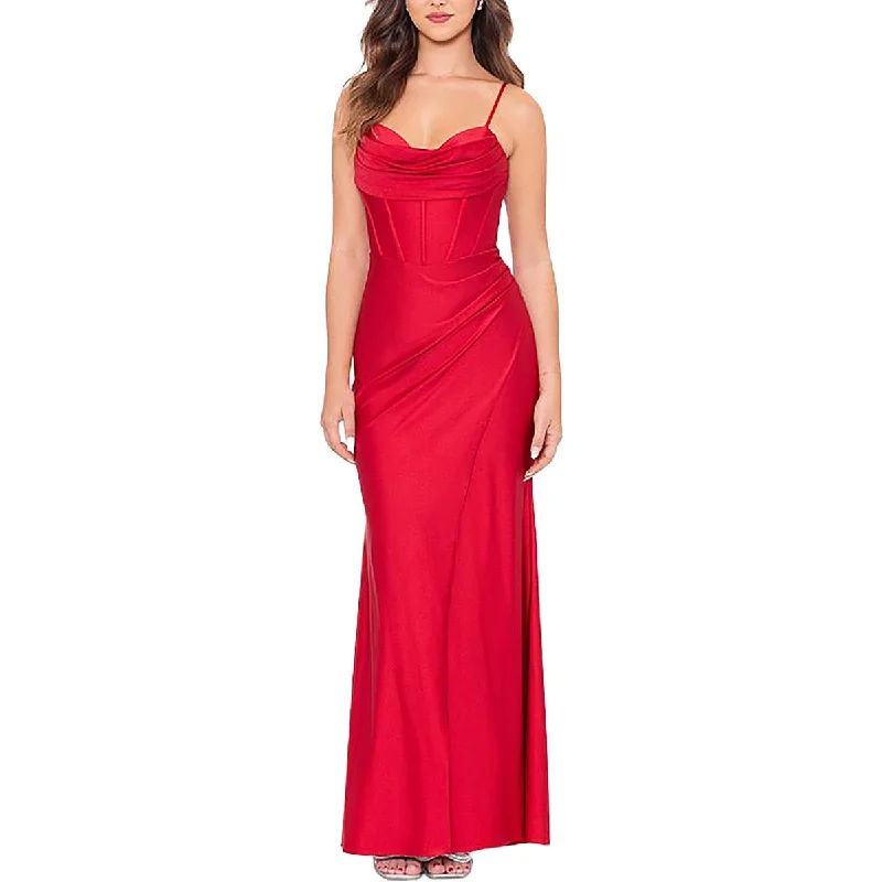 boho-chic dressBetsy & Adam Womens Draped Corset Evening Dress