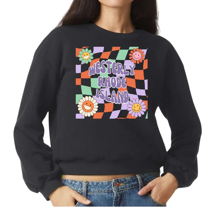 lightweight workout sweatshirtCheckerboard Westerly Black Women’s Crewneck Cropped Sweatshirt