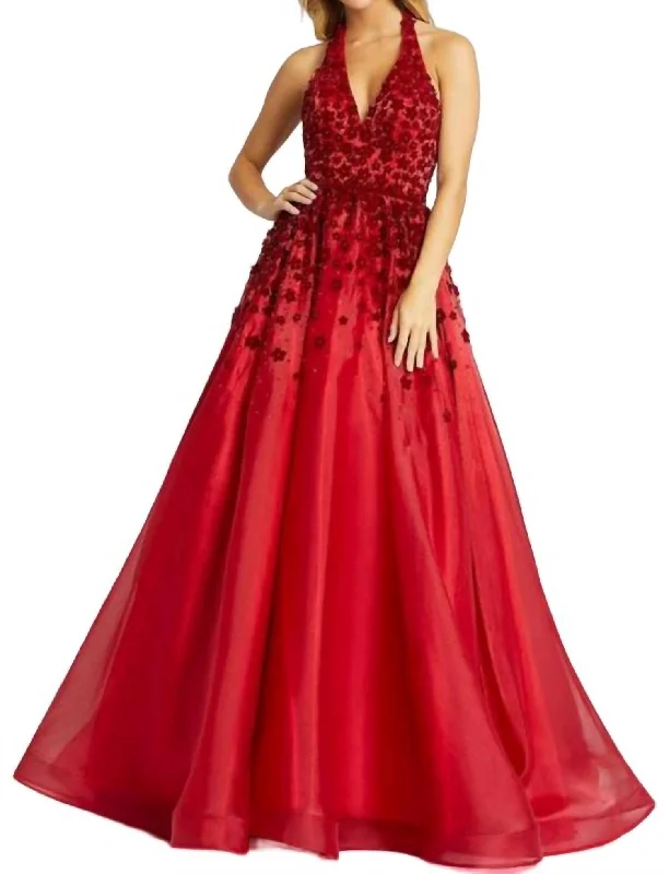 luxury dressHalter Ball Gown In Ruby Red