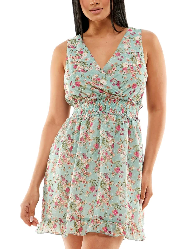 comfy dressJuniors Womens Chiffon Floral Fit & Flare Dress