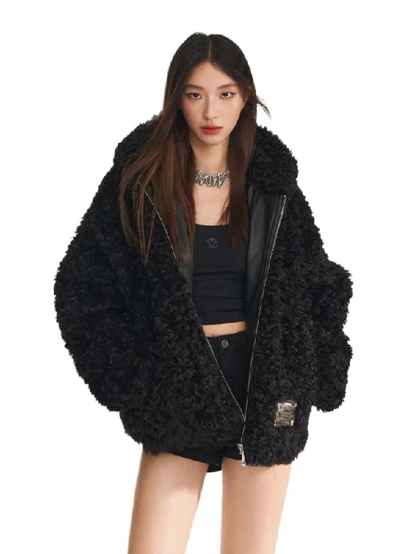 trendy bomber coatOversize Faux Fur Hooded Coat