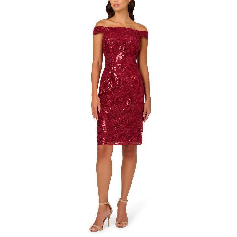 classic fit-and-flare dressAdrianna Papell Womens Off-The-Shoulders Sequin Sheath Dress